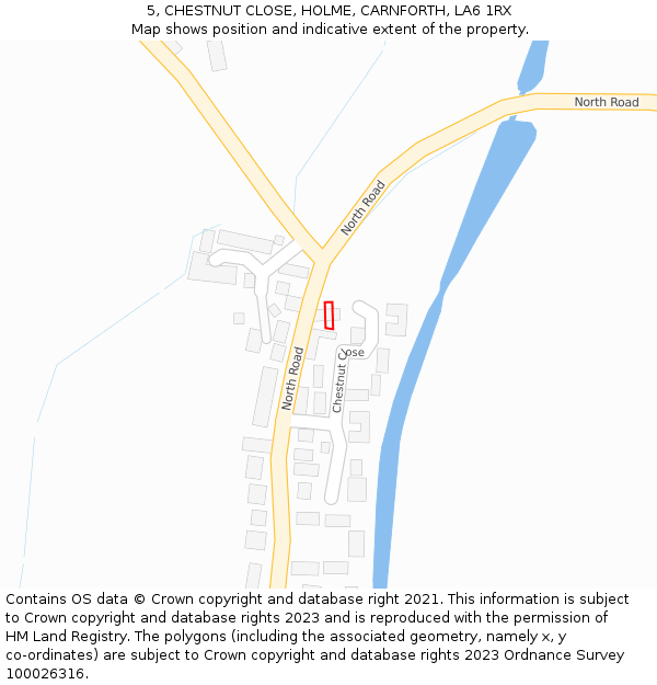 5, CHESTNUT CLOSE, HOLME, CARNFORTH, LA6 1RX: Location map and indicative extent of plot