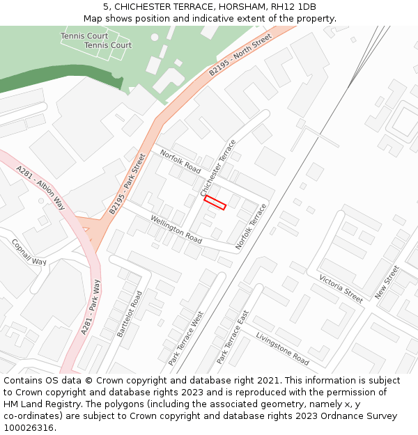 5, CHICHESTER TERRACE, HORSHAM, RH12 1DB: Location map and indicative extent of plot