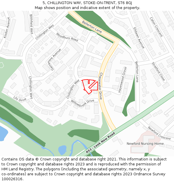 5, CHILLINGTON WAY, STOKE-ON-TRENT, ST6 8GJ: Location map and indicative extent of plot