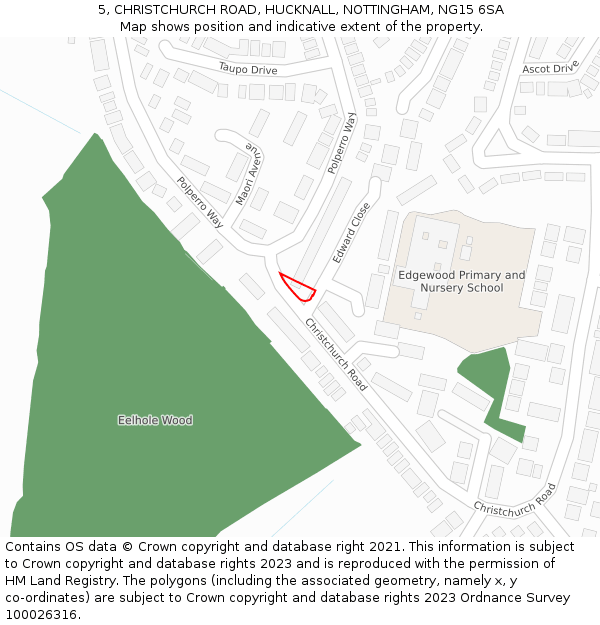 5, CHRISTCHURCH ROAD, HUCKNALL, NOTTINGHAM, NG15 6SA: Location map and indicative extent of plot
