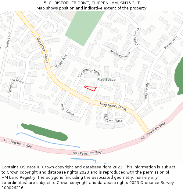 5, CHRISTOPHER DRIVE, CHIPPENHAM, SN15 3UT: Location map and indicative extent of plot