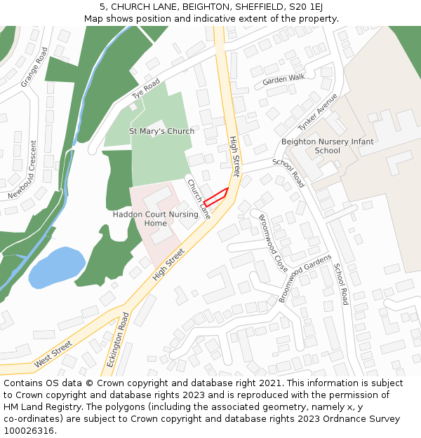 5, CHURCH LANE, BEIGHTON, SHEFFIELD, S20 1EJ: Location map and indicative extent of plot