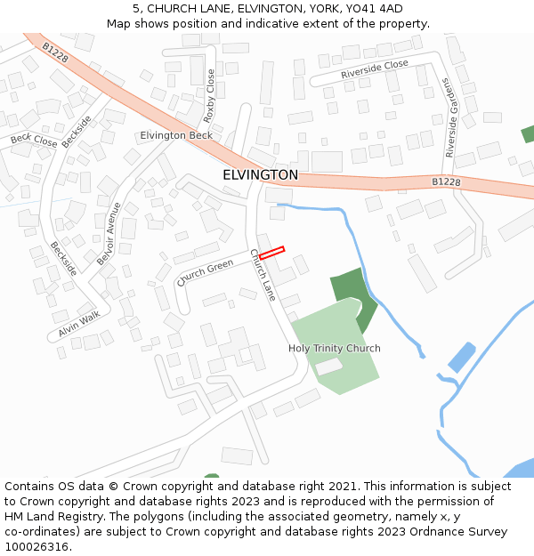 5, CHURCH LANE, ELVINGTON, YORK, YO41 4AD: Location map and indicative extent of plot
