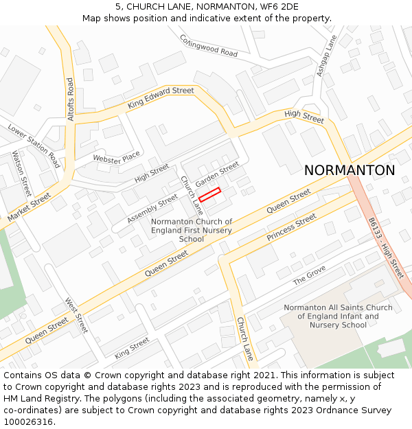 5, CHURCH LANE, NORMANTON, WF6 2DE: Location map and indicative extent of plot