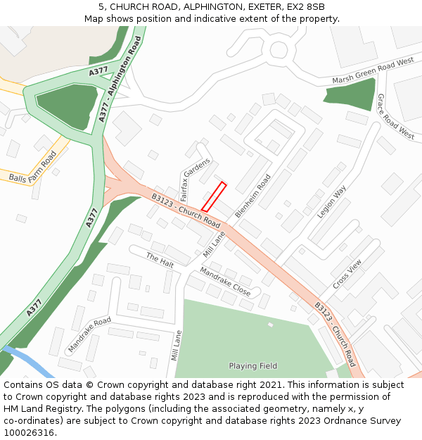 5, CHURCH ROAD, ALPHINGTON, EXETER, EX2 8SB: Location map and indicative extent of plot