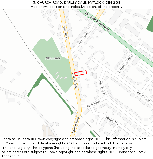 5, CHURCH ROAD, DARLEY DALE, MATLOCK, DE4 2GG: Location map and indicative extent of plot