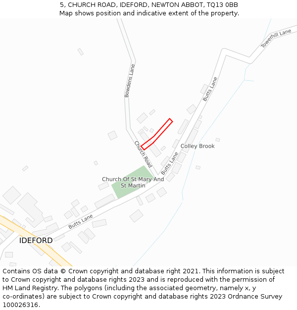 5, CHURCH ROAD, IDEFORD, NEWTON ABBOT, TQ13 0BB: Location map and indicative extent of plot