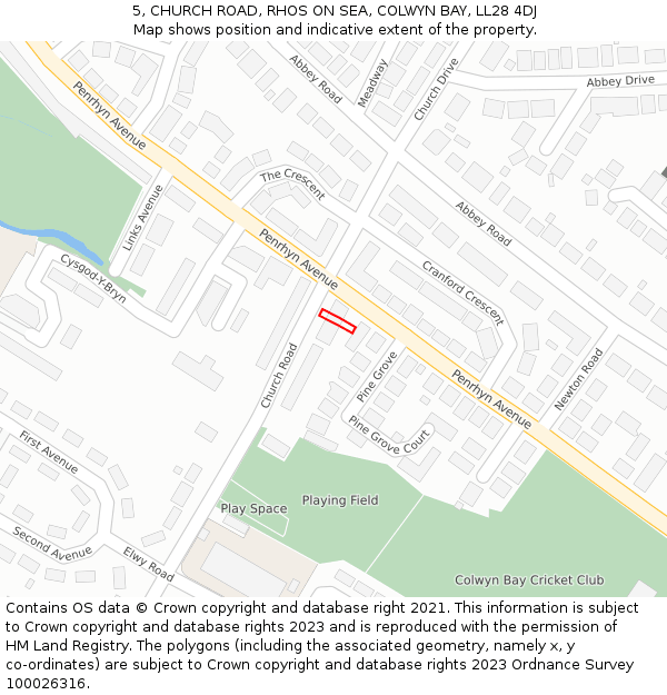 5, CHURCH ROAD, RHOS ON SEA, COLWYN BAY, LL28 4DJ: Location map and indicative extent of plot