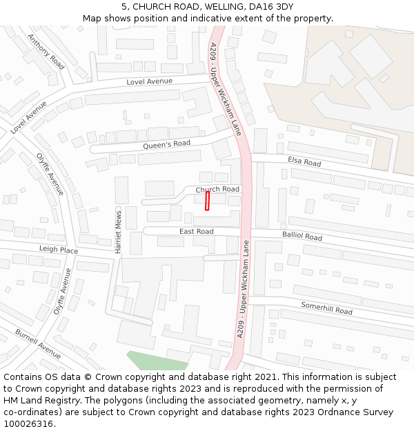 5, CHURCH ROAD, WELLING, DA16 3DY: Location map and indicative extent of plot
