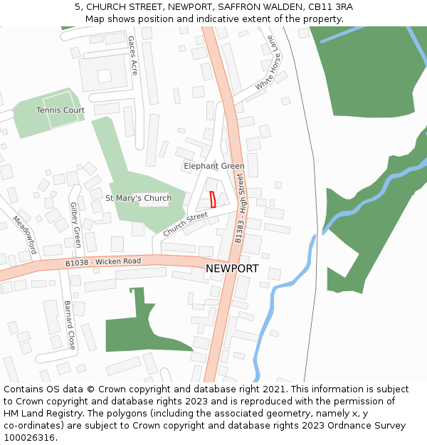 5, CHURCH STREET, NEWPORT, SAFFRON WALDEN, CB11 3RA: Location map and indicative extent of plot