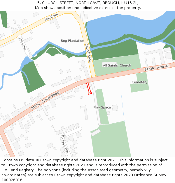 5, CHURCH STREET, NORTH CAVE, BROUGH, HU15 2LJ: Location map and indicative extent of plot