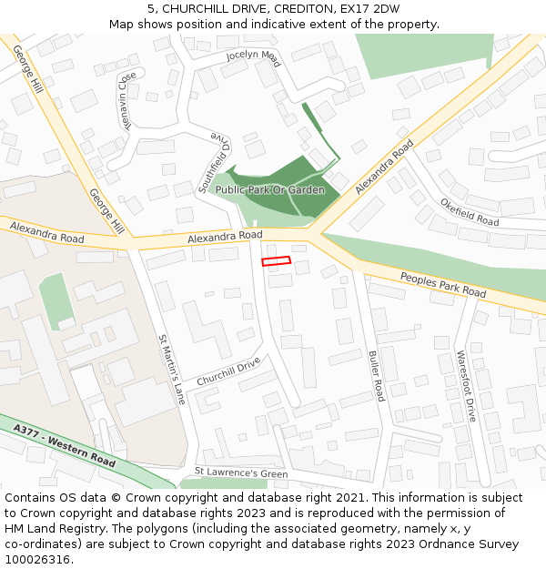 5, CHURCHILL DRIVE, CREDITON, EX17 2DW: Location map and indicative extent of plot