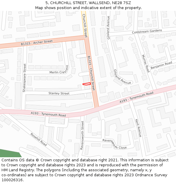 5, CHURCHILL STREET, WALLSEND, NE28 7SZ: Location map and indicative extent of plot