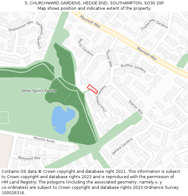 5, CHURCHWARD GARDENS, HEDGE END, SOUTHAMPTON, SO30 2XP: Location map and indicative extent of plot