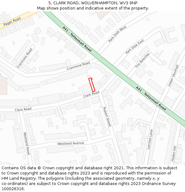 5, CLARK ROAD, WOLVERHAMPTON, WV3 9NP: Location map and indicative extent of plot