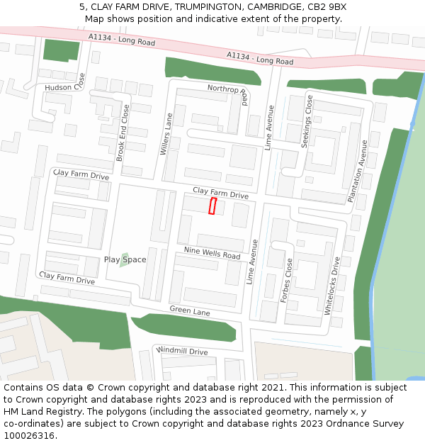 5, CLAY FARM DRIVE, TRUMPINGTON, CAMBRIDGE, CB2 9BX: Location map and indicative extent of plot