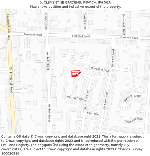 5, CLEMENTINE GARDENS, IPSWICH, IP4 5GA: Location map and indicative extent of plot