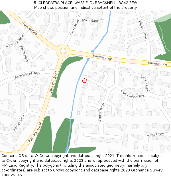 5, CLEOPATRA PLACE, WARFIELD, BRACKNELL, RG42 3EW: Location map and indicative extent of plot