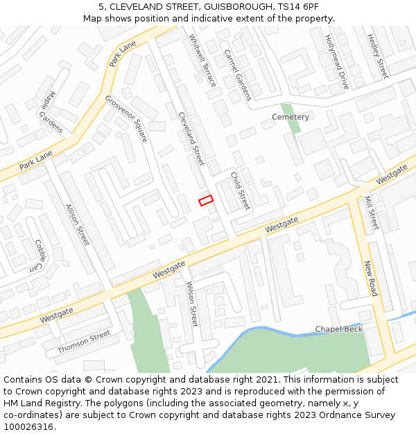 5, CLEVELAND STREET, GUISBOROUGH, TS14 6PF: Location map and indicative extent of plot