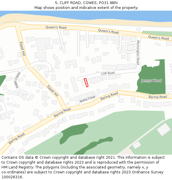 5, CLIFF ROAD, COWES, PO31 8BN: Location map and indicative extent of plot