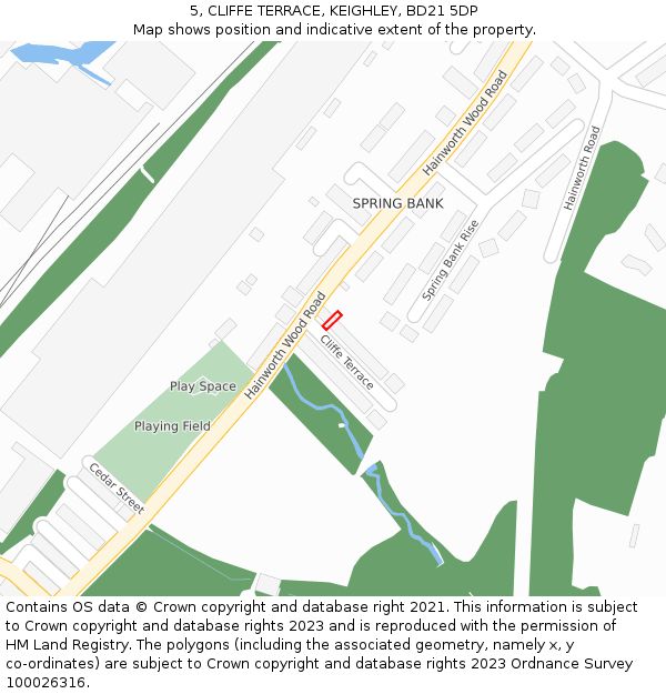 5, CLIFFE TERRACE, KEIGHLEY, BD21 5DP: Location map and indicative extent of plot
