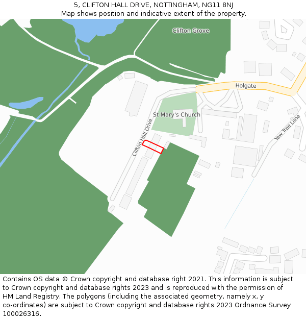 5, CLIFTON HALL DRIVE, NOTTINGHAM, NG11 8NJ: Location map and indicative extent of plot