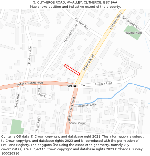 5, CLITHEROE ROAD, WHALLEY, CLITHEROE, BB7 9AA: Location map and indicative extent of plot