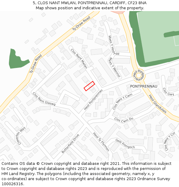 5, CLOS NANT MWLAN, PONTPRENNAU, CARDIFF, CF23 8NA: Location map and indicative extent of plot