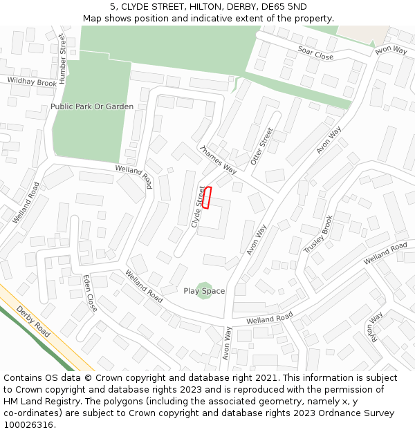5, CLYDE STREET, HILTON, DERBY, DE65 5ND: Location map and indicative extent of plot