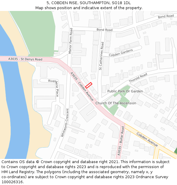 5, COBDEN RISE, SOUTHAMPTON, SO18 1DL: Location map and indicative extent of plot