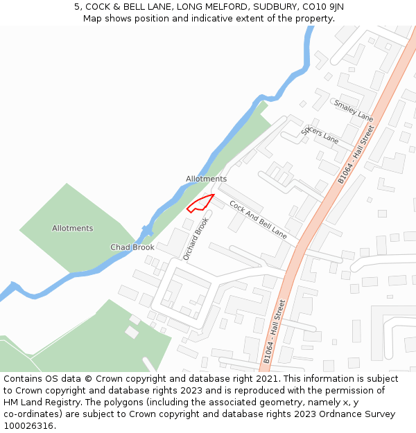 5, COCK & BELL LANE, LONG MELFORD, SUDBURY, CO10 9JN: Location map and indicative extent of plot