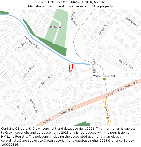 5, COLCHESTER CLOSE, MANCHESTER, M23 9QF: Location map and indicative extent of plot