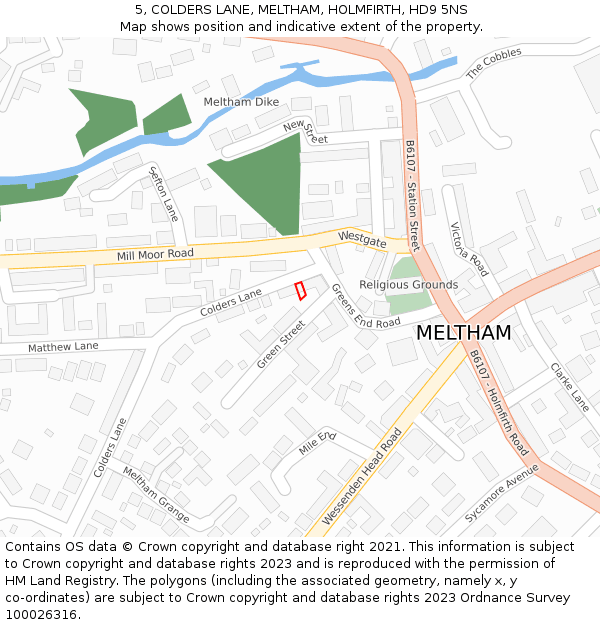 5, COLDERS LANE, MELTHAM, HOLMFIRTH, HD9 5NS: Location map and indicative extent of plot