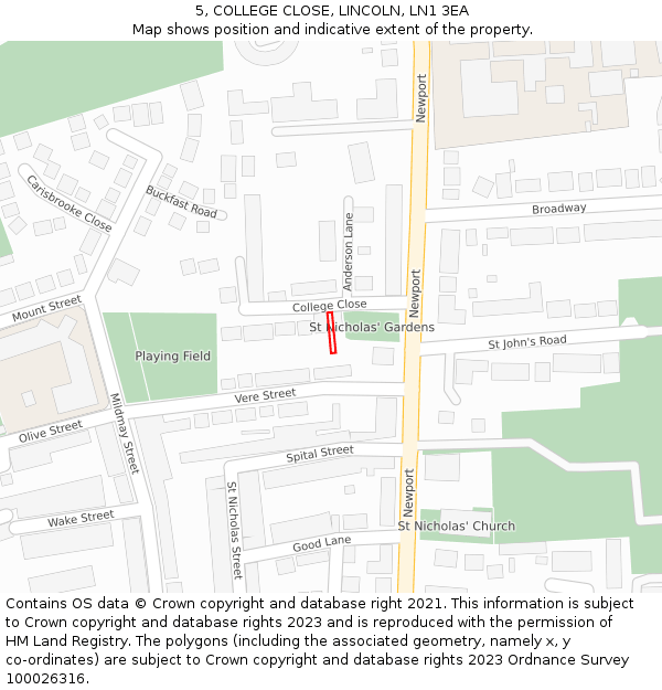 5, COLLEGE CLOSE, LINCOLN, LN1 3EA: Location map and indicative extent of plot
