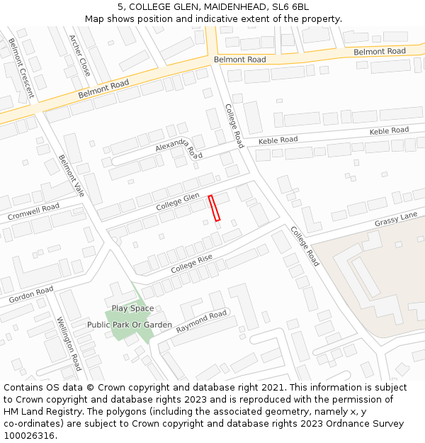 5, COLLEGE GLEN, MAIDENHEAD, SL6 6BL: Location map and indicative extent of plot