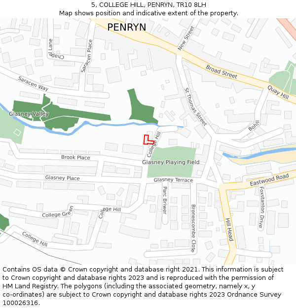 5, COLLEGE HILL, PENRYN, TR10 8LH: Location map and indicative extent of plot