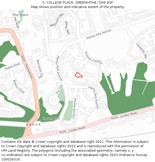 5, COLLEGE PLACE, GREENHITHE, DA9 9GF: Location map and indicative extent of plot