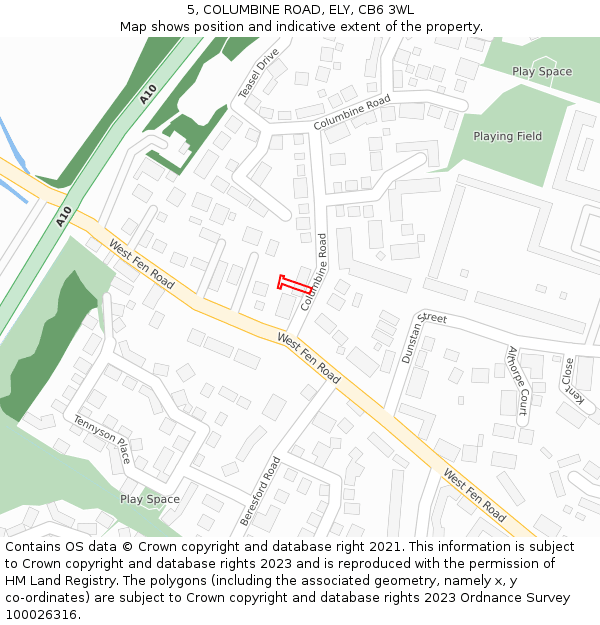 5, COLUMBINE ROAD, ELY, CB6 3WL: Location map and indicative extent of plot
