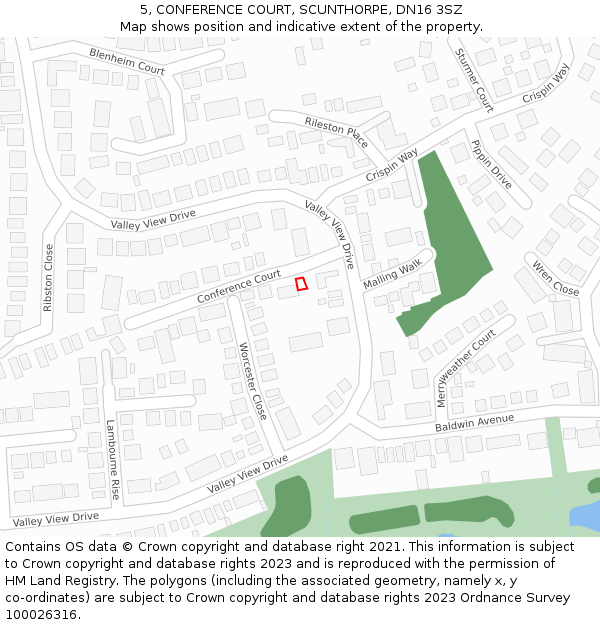 5, CONFERENCE COURT, SCUNTHORPE, DN16 3SZ: Location map and indicative extent of plot