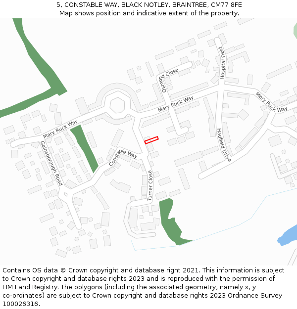 5, CONSTABLE WAY, BLACK NOTLEY, BRAINTREE, CM77 8FE: Location map and indicative extent of plot