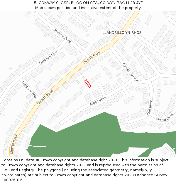 5, CONWAY CLOSE, RHOS ON SEA, COLWYN BAY, LL28 4YE: Location map and indicative extent of plot