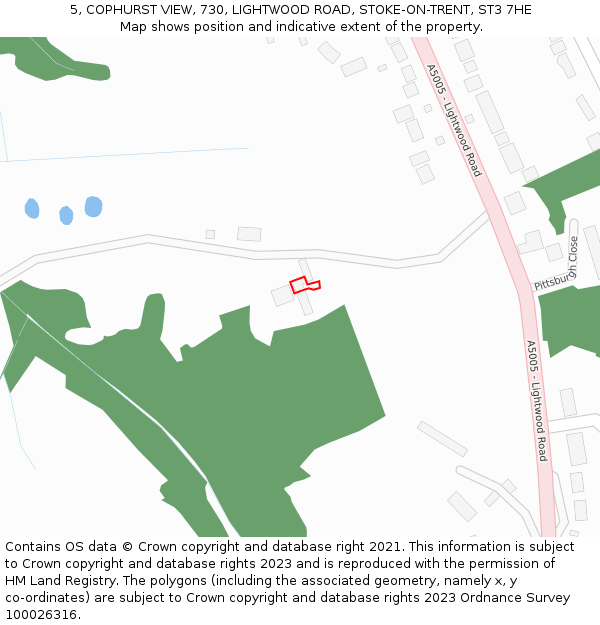 5, COPHURST VIEW, 730, LIGHTWOOD ROAD, STOKE-ON-TRENT, ST3 7HE: Location map and indicative extent of plot