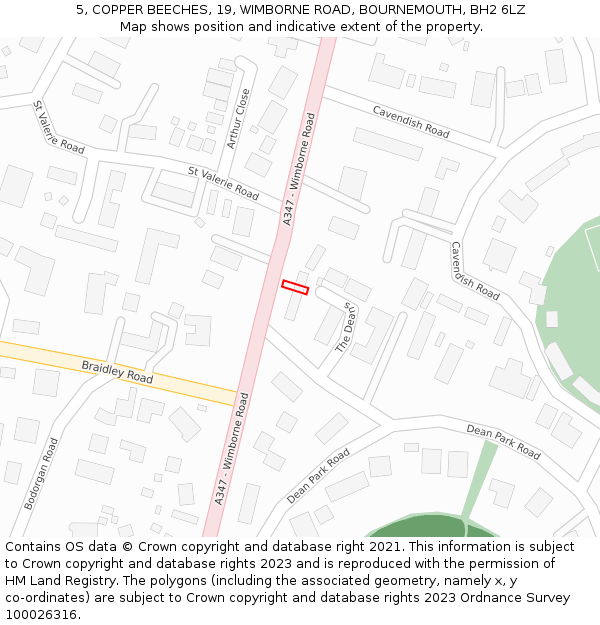 5, COPPER BEECHES, 19, WIMBORNE ROAD, BOURNEMOUTH, BH2 6LZ: Location map and indicative extent of plot