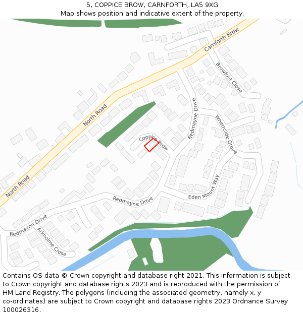 5, COPPICE BROW, CARNFORTH, LA5 9XG: Location map and indicative extent of plot