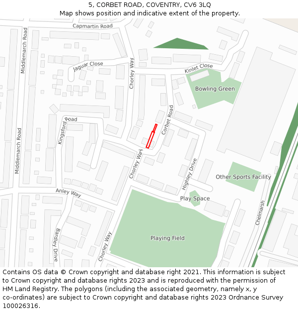 5, CORBET ROAD, COVENTRY, CV6 3LQ: Location map and indicative extent of plot