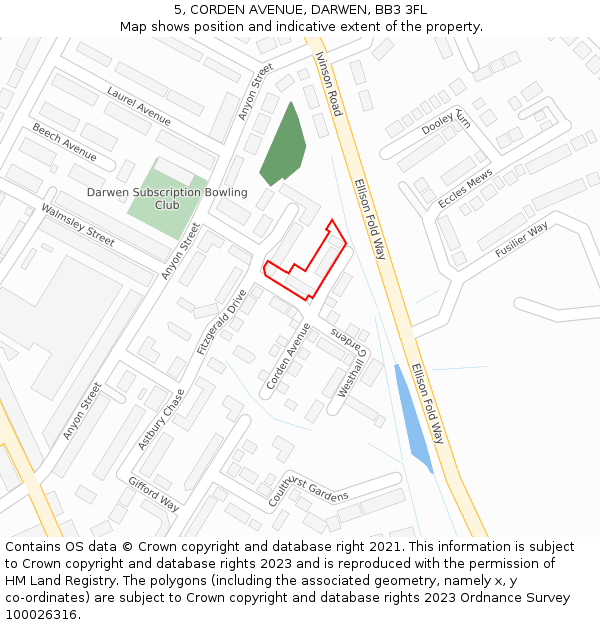 5, CORDEN AVENUE, DARWEN, BB3 3FL: Location map and indicative extent of plot