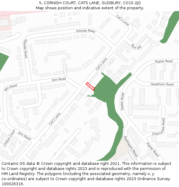 5, CORNISH COURT, CATS LANE, SUDBURY, CO10 2JG: Location map and indicative extent of plot