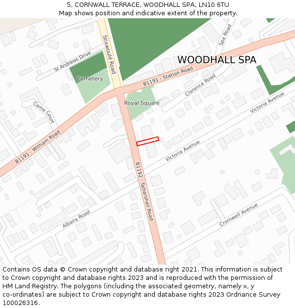 5, CORNWALL TERRACE, WOODHALL SPA, LN10 6TU: Location map and indicative extent of plot