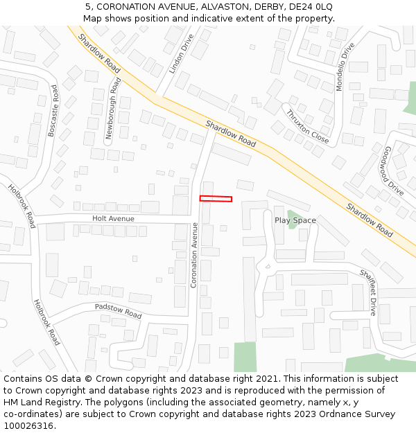 5, CORONATION AVENUE, ALVASTON, DERBY, DE24 0LQ: Location map and indicative extent of plot