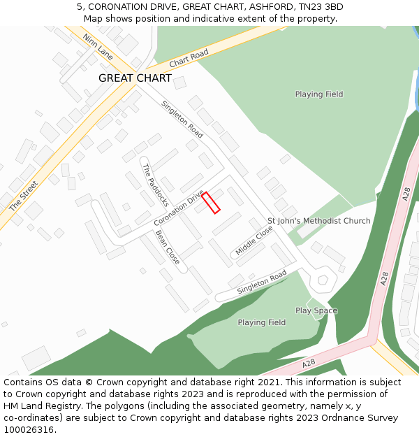 5, CORONATION DRIVE, GREAT CHART, ASHFORD, TN23 3BD: Location map and indicative extent of plot